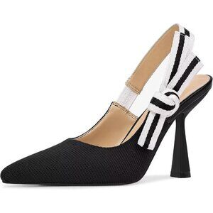 🆕Women Black Heels Pointed Toe High Heels Bowknot Knitted Dress Pumps Shoes